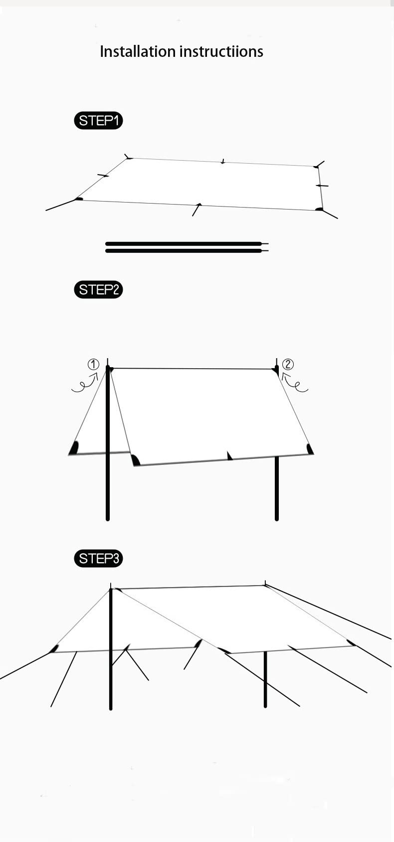 Proberos® 3 * 3m Canopy Tent Kit for Outdoor Camping, Waterproof Gazebo with Assembly Accessories, UPF 50+ Sunshade Camping Tent for Camping, BBQ, RV Travel, Picnic