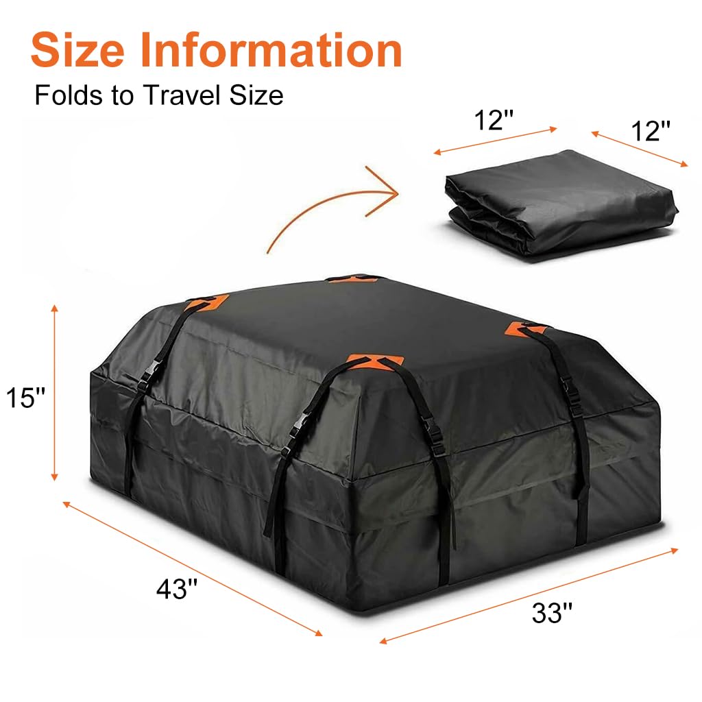 STHIRA® Large Car Roof Luggage Bag 420D Heavy Duty Oxford Cloth Car Roof Luggage Bag Waterproof UV-Proof Car Rooftop Luggage Bag 400L Rooftop Luggage Bag with Quick Release Buckle & Anti-Slip Mat