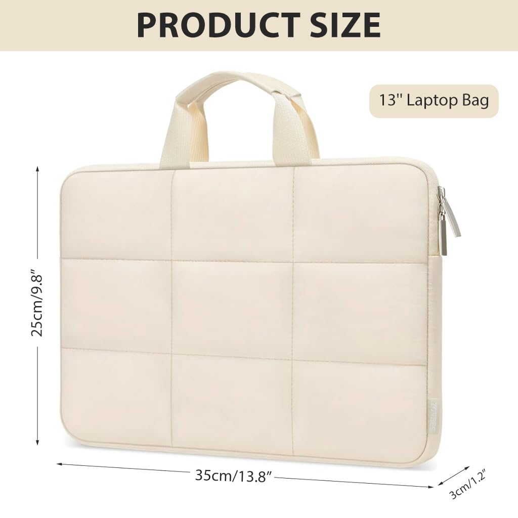 ZORBES Laptop Bag 13 inch for Travel and Work featuring Dual Zipper and Quilted Design | Beige