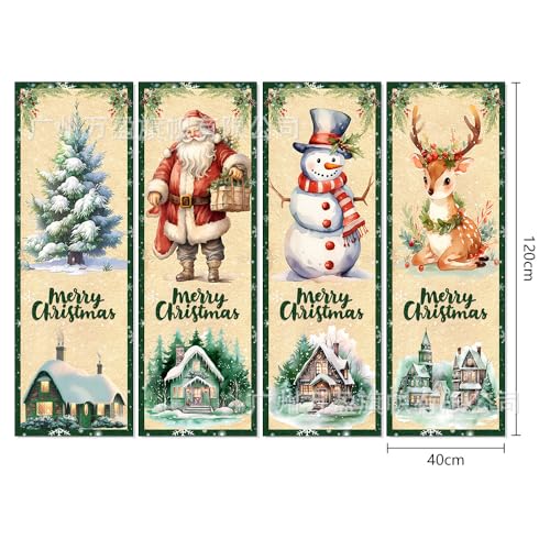 HASTHIP® 4Pcs Christmas Wall Banners 40x100cm, Rustic Vintage Santa Claus Portraits Festive Wall Decor Vertical Hanging Banners for Door, Room, Window