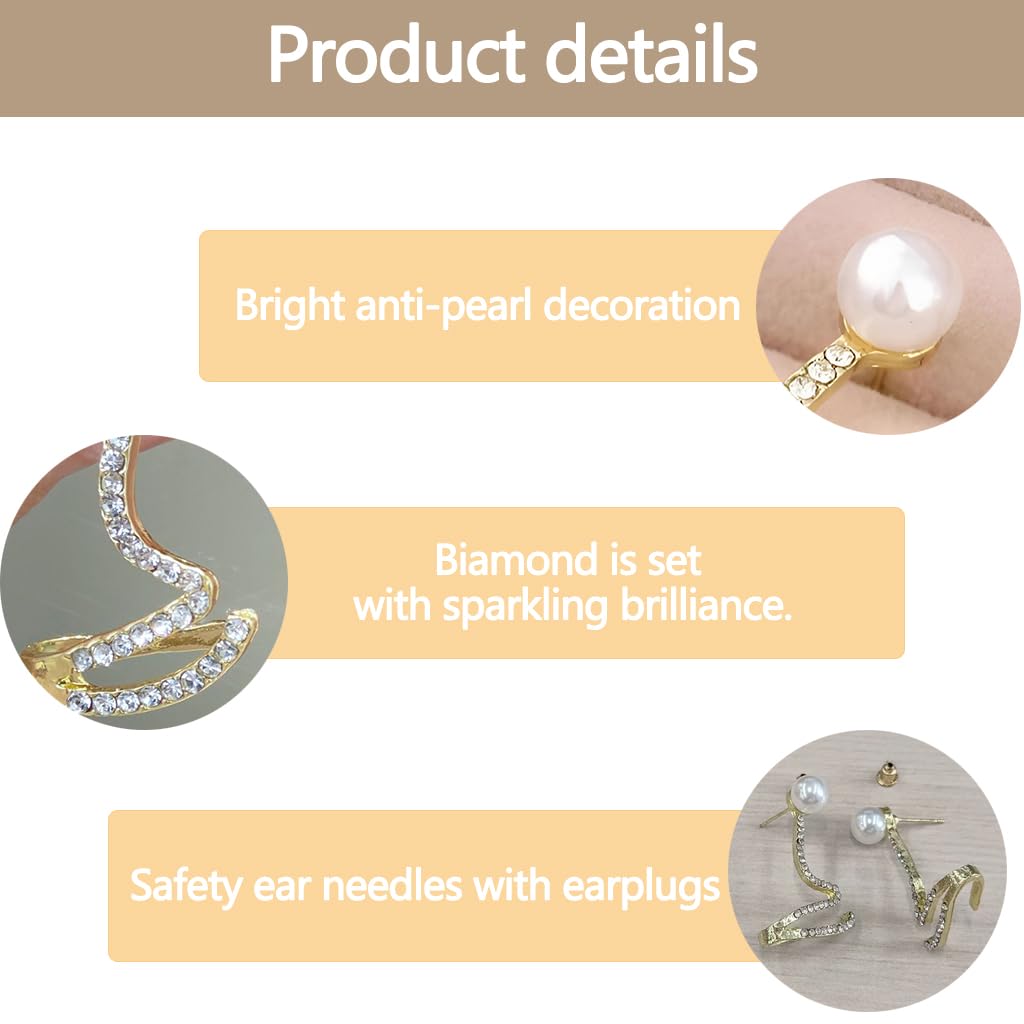 ZIBUYU Pearl Earrings for Weddings with Cubic Zirconia Climber Design | Elegant Gift for Women
