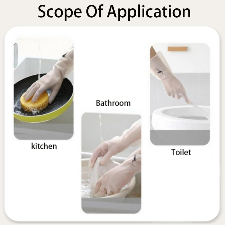 Zibuyu Rubber Kitchen Cleaning Gloves for Dishwashing and Gardening featuring Flamingo Design | Reusable PVC Hand Protection 1 Pair