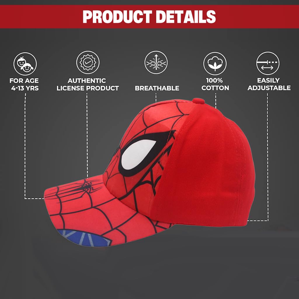 PROBEROS Red Superhero Cartoon Cap for Kids featuring Adjustable Fit and Lightweight Comfort