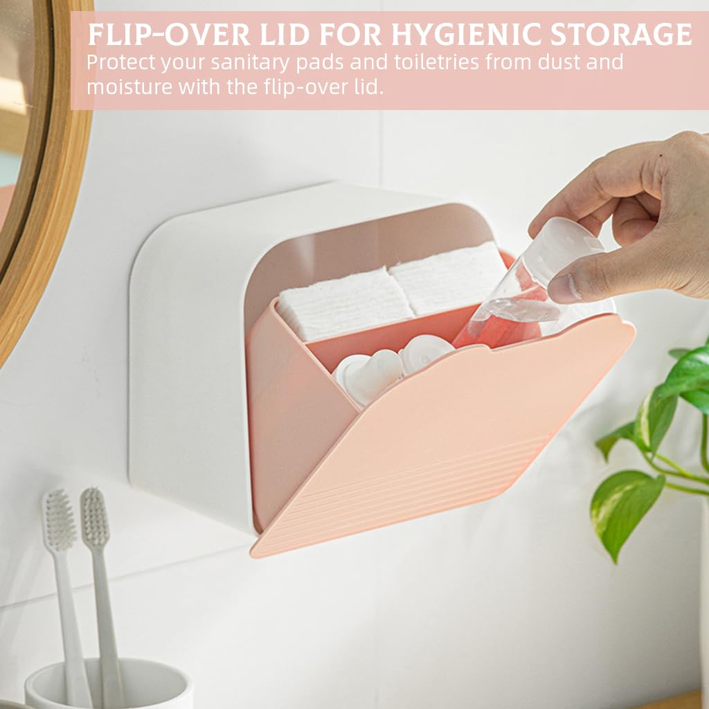 HASTHIP Sanitary Napkin Storage Container with Dual Compartments 6x6x3.5 in Plastic Box | Pink Bathroom Organizer for Women