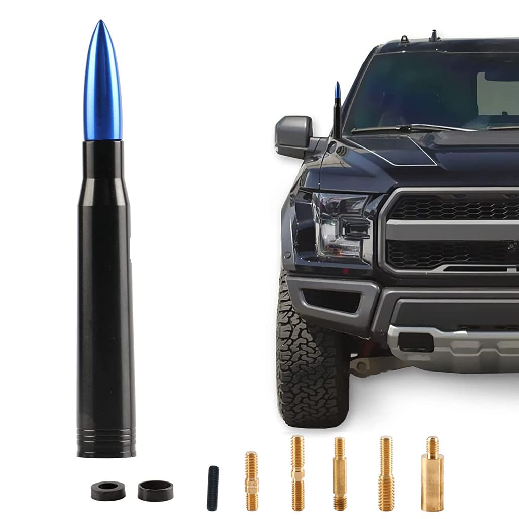 ZIBUYU Bullet Car Antenna for Trucks featuring Screw Installation and 5.5 in Aluminum Build | Blue Universal Replacement