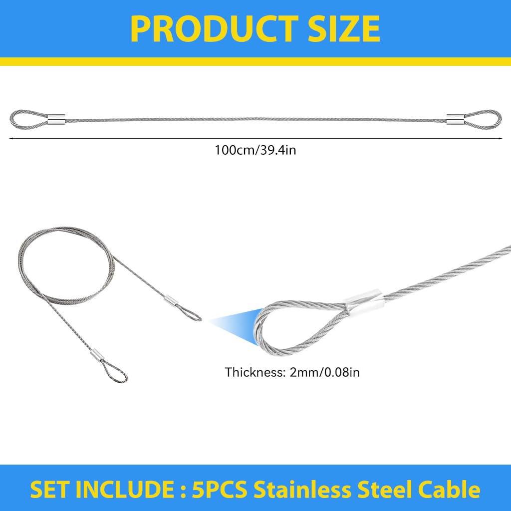 HASTHIP Hanging Pots Wire Ropes for Plants featuring Loop-Ended Design and 3.3ft Steel Cables