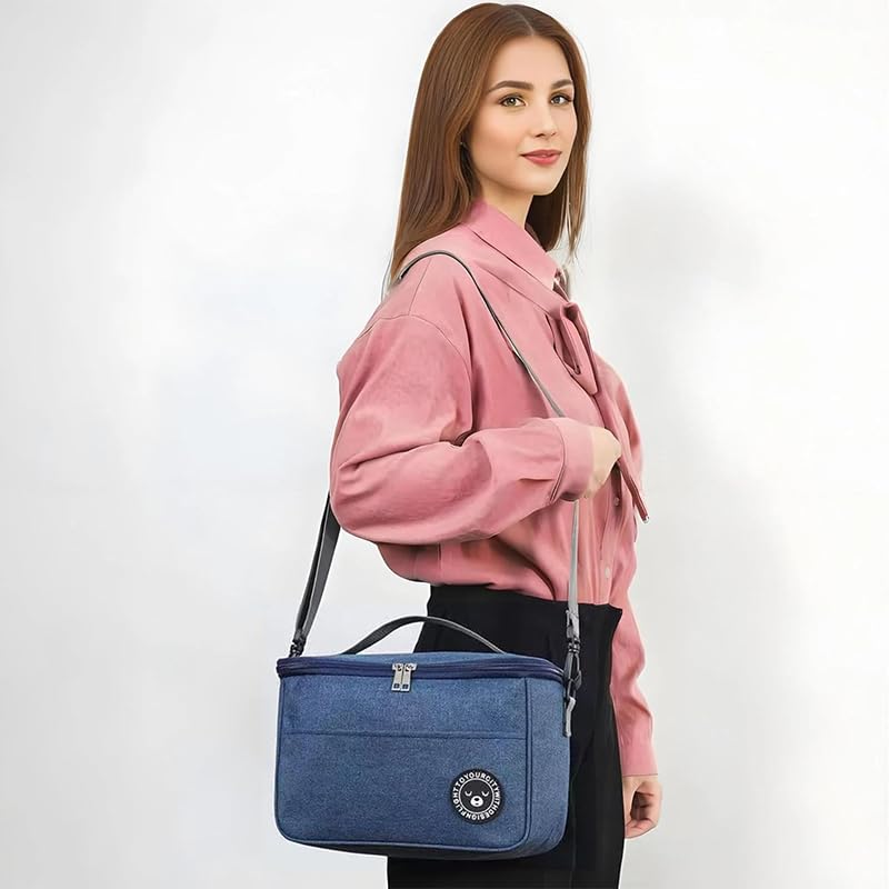 HASTHIP Insulated Lunch Bag for Work and Picnic with Handle & Shoulder Strap 26x17x18cm Blue