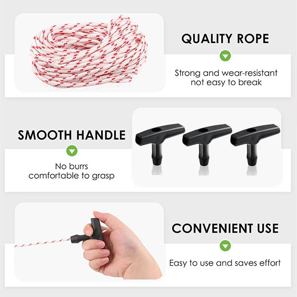 HASTHIP Trimmer Pull Cord for FS120 FS55 FS85 MS180 MS2 with 32.8ft 3.5mm Nylon Rope and 3 T Handles | Easy Installation Replacement Kit