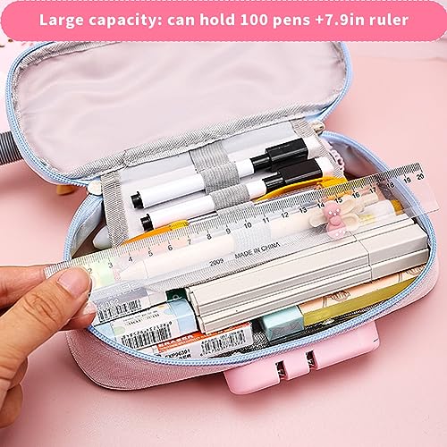 HASTHIP® Large Capacity Pencil Case with Combination Lock, Big Capacity Pencil Pouch for Boys Girls, Waterproof Pencil Box with Pen Insert Compartment for School (Pink)