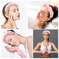 MAYCREATE® Spa Headband Wristband for Women Girls Face Washing, Facial Skincare Headband Sunflower Sponge Makeup Hairband Wrist Washband Combo Set - Pink