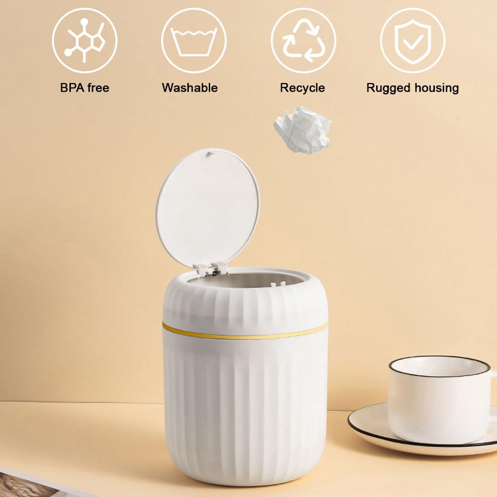 HASTHIP Small Dustbin for Desk and Bathroom featuring Press Lid and 13x16cm ABS Body | White