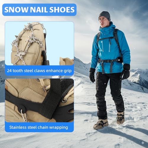Proberos® Crampons with 24 Cleats for Hiking Boots Snow Shoes,Climbing Spikes Shoes for Traction Non-Slip Crampons Spikes Snow,Ice Road Size M(35-40)