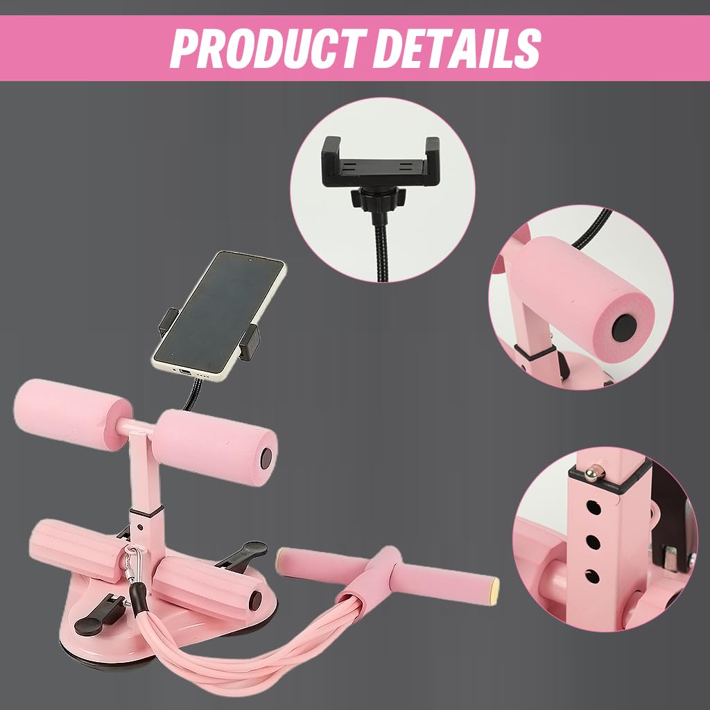 Proberos Sit Up Bar for Home Abs Workout with 3 Tube Resistance and Dual Suction Cups | Adjustable Height Pink