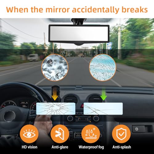 STHIRA® Car Rear View Mirror HD Wide Angle Suction Cup 360 Adjustable Interior with Strong Mount Universal for Cars SUVs Trucks 248x75mm 2PCS