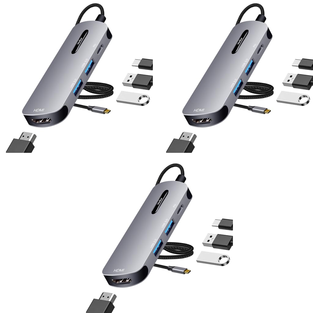 Verilux USB C Hub for Laptop with 4K 30Hz HDMI and 100W PD | Aluminum Alloy 20cm Cable