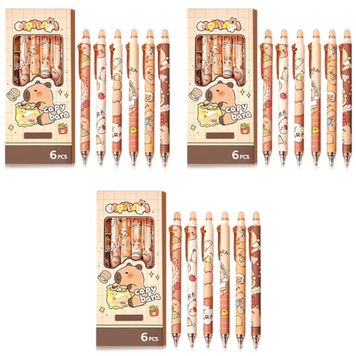 Climberty® 18PCS Erasable Gel Pens with Rubber Eraser Cap Blue Ink Cute Cartoon Capybara Student Writing Office Stationeries Gift Set