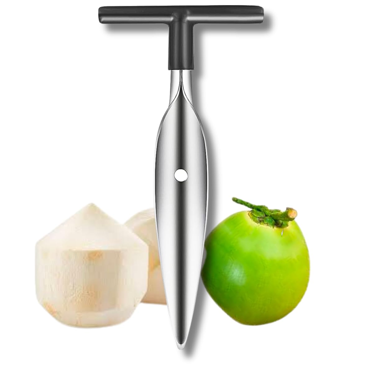 ZIBUYU® Coconut Opener Tool -Stainless Steel T-Handle Coconut Puncher for Easy Hole Making, Anti-Slip Rubberized T-Handle Coconut Drill Opener for Young Coconut