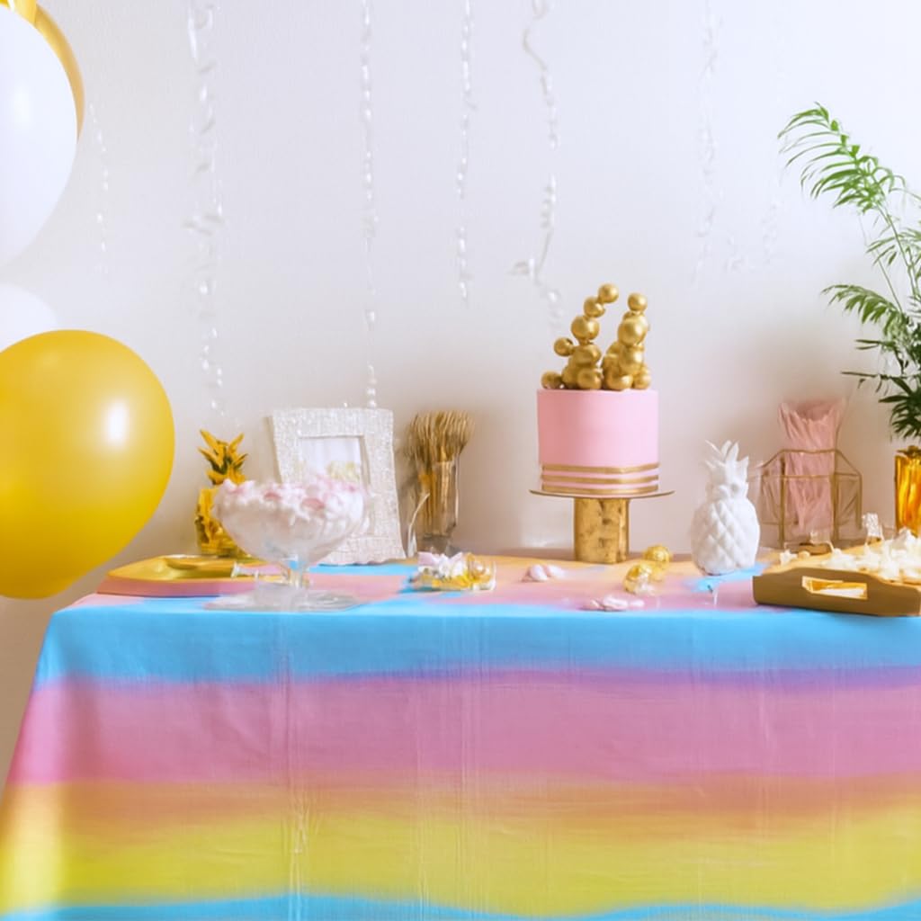 Zibuyu Plastic Tablecloth for Parties with Waterproof Surface 3 Pack 54x108 in | Rainbow Gradient Design