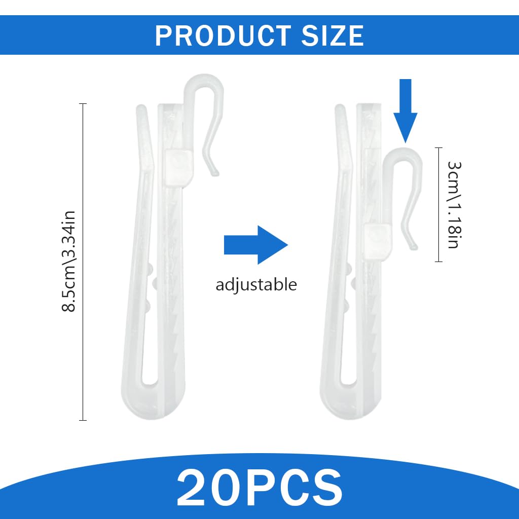 HASTHIP Curtain Pinch Pleat Hooks for Drapes and Shower Curtains with 85mm Adjustable Anti Slip Ratchet Design | Set of 20
