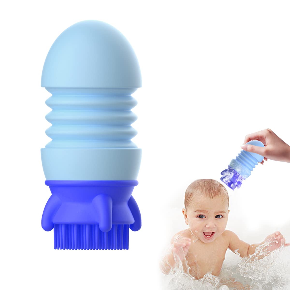 PATPAT Silicone Bath Toy for Toddlers with Rocket Water Spray and Bristle Brush Base | Blue