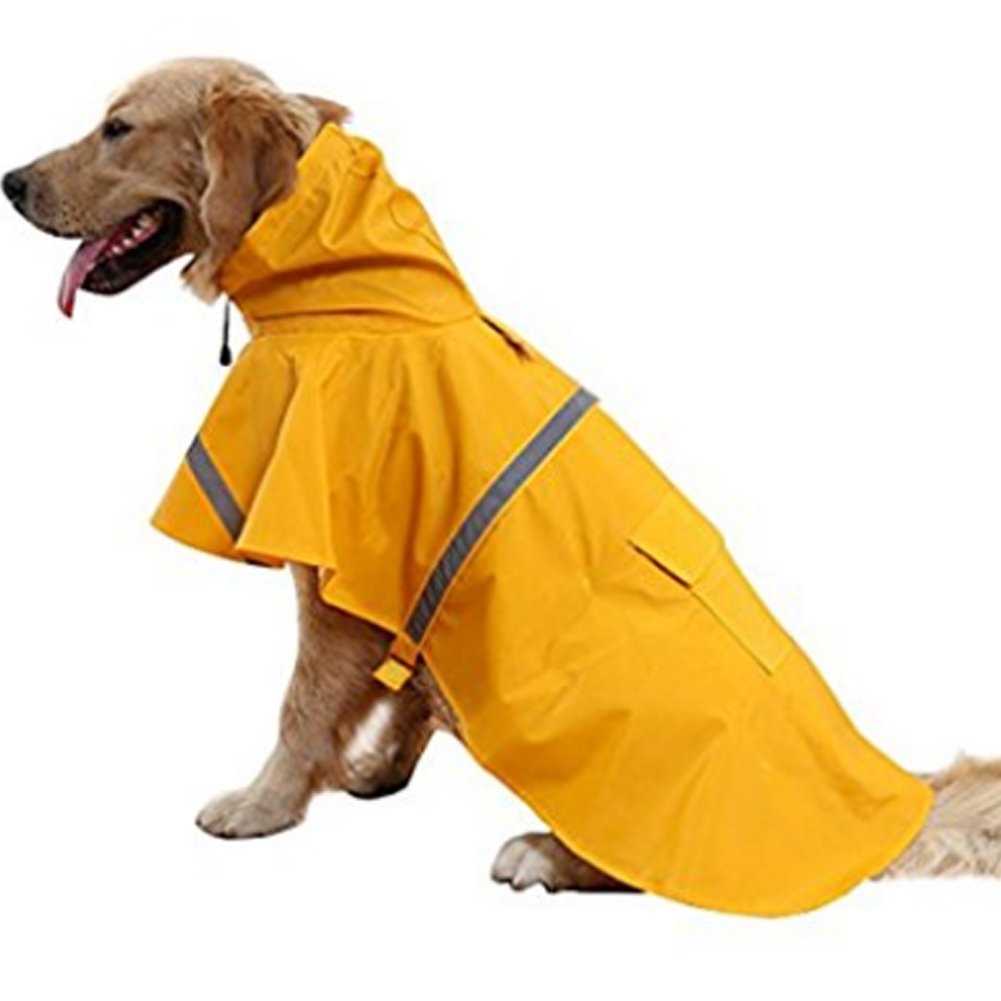 Qpets® Dog Raincoat Hooded Slicker Poncho for Medium Large Dogs Golden Retriever Labradoodle Dog Raincoat Rain Jacket Poncho Hoodies with Strip Reflective(M)