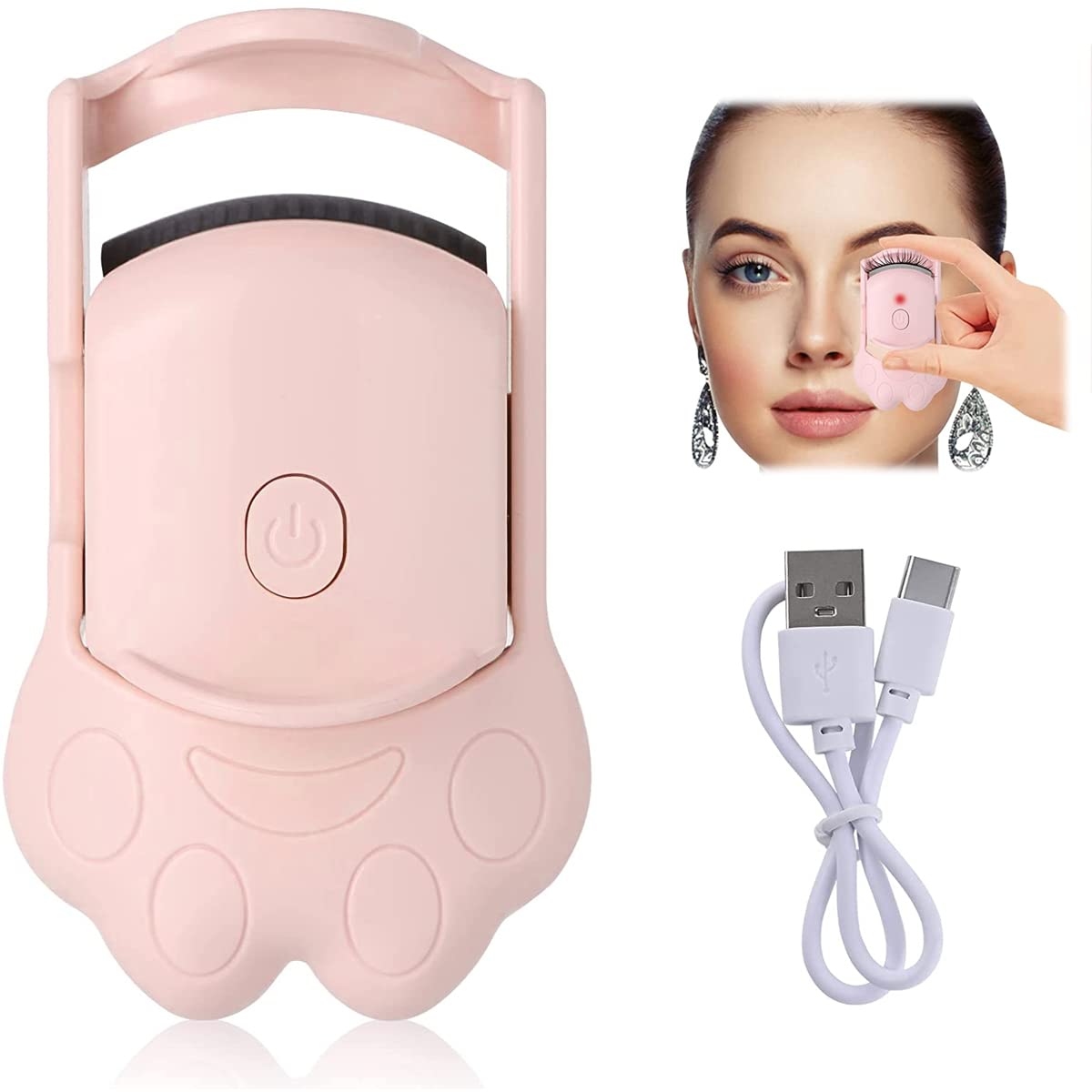 MAYCREATE® Heated Eyelash Curler for Women, Electric Eyelashes Curler, Cat Paw Shape USB-C Rechargeable Heating Eyelash Curler with 2 Temperature Modes for Quick Natural Curling, Long Lasting