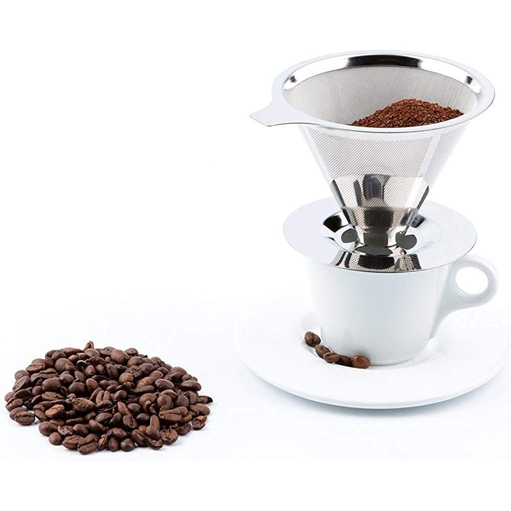 Supvox Pour Over Coffee Dripper-Stainless Steel Reusable Drip Cone Coffee Filter-Portable Pour-Over Coffee Maker-Paperless Metal Fine Mesh Strainer Coffee Pourover Brewer-Camping Coffee Maker