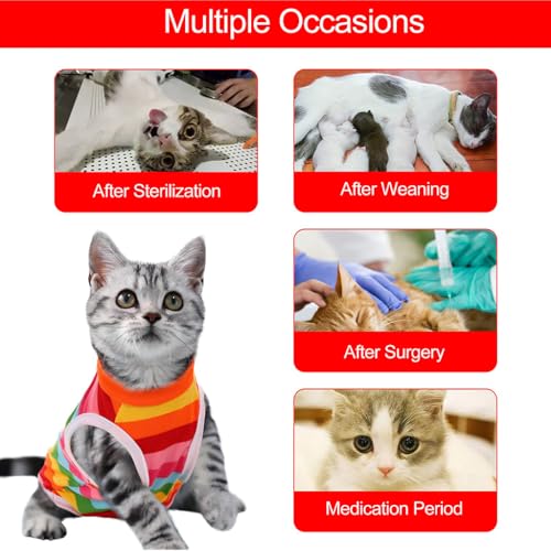 ZIBUYU® Sterilised Dog and Cat Vest, Rainbow Stripe Summer Dress for Pets, Breathable Recovery Onesie, Soft Stretchy Comfort Fit, Adorable Fashion Shirt, S Size, Chest 40cm, Length 35cm, 50g – Rainbow-S