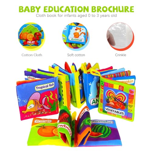 SNOWIE SOFT® 18PCS Cloth Books for Babies 0 to 3 Year 6-Theme Toy Sensory Book 6-12 Month Non-Toxic Early Education Touch and Feel Crinkle Toys for Toddler