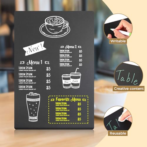 OFIFO® Dry-Erase Menu Stand, A4 Size Writable Chalkboard Display Stand, Black Countertop Menu Display Stand for Daily Specials, Welcoming, Restaurant, Buffet, Party, Cafe, 210x300mm