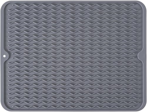 ZIBUYU® Kitchen Silicone Drain Pad, Sink Drying Mat, Wavy Drainage Grooves Pattern, Quick Dry Drying Pad with Hanging Hole, Kithen Utensils Cup Drying Pad, 40x30cm