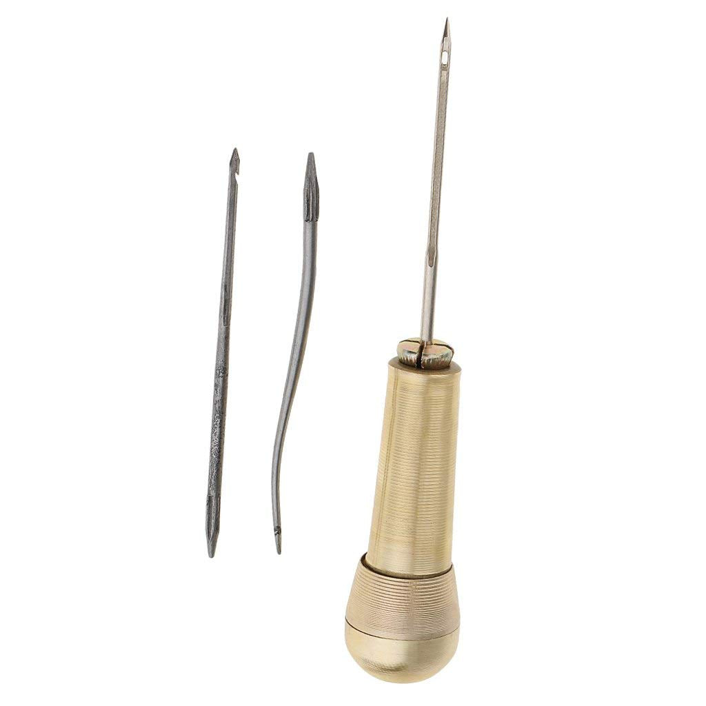 ELEPHANTBOAT® Copper Handle Stitcher with 3 Needles Sewing Awl Hand Shoe Repair Tool for Canvas Leather 3PCS
