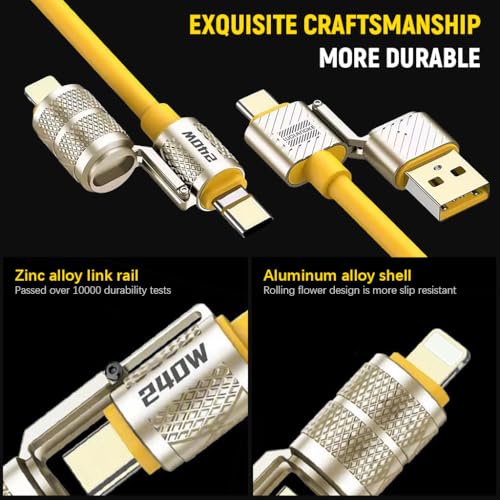 Verilux® 240W USB C 4 in 1 Fast Charging Cable 1.5m Silicone Multi Charging Zinc Alloy Metal Connectors Universal for Phone Tablet 2PCS