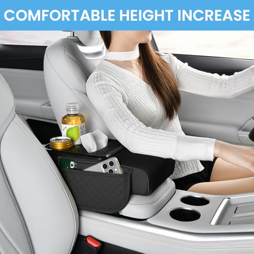 STHIRA® PU Leather Car Fashion Center Console 4 in 1 Armrest Cushion with Cup Holder Tissue Paper Box and Side Pocket Universal Hand Rest 35 x 7 x 19cm 3 PCS