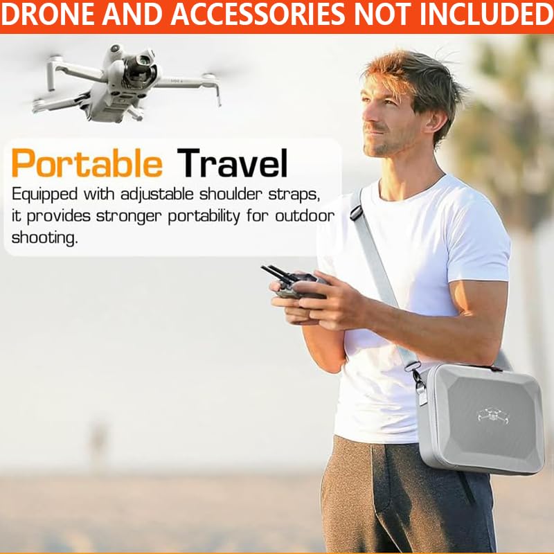 Carrying Case for DJI Mini 4 Pro with 12.2×9.1×4.1 in Molded Compartments and Waterproof PU Cover | Travel Storage Bag with Shoulder Strap