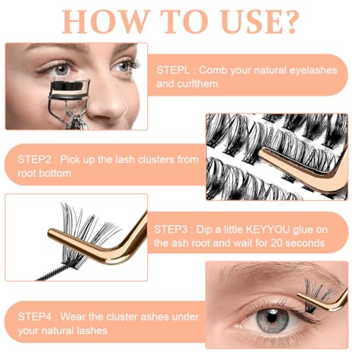 MAYCREATE® 480PCS Lash Clusters DIY Eyelash Extensions, Lash Clusters 9-16mm Mixed D Curl Individual Eyelashes Clusters Wispy DIY Eyelash Extension Thin Band & Soft