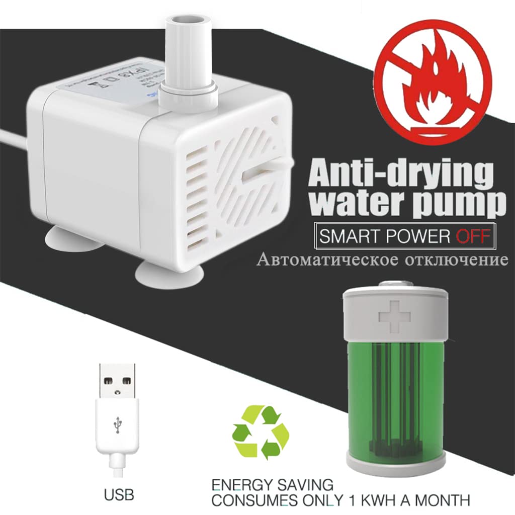 Qpets Pet Water Fountain Pump with 130L/h Flow and Quiet 40dB Motor | USB 5V Plug and Play