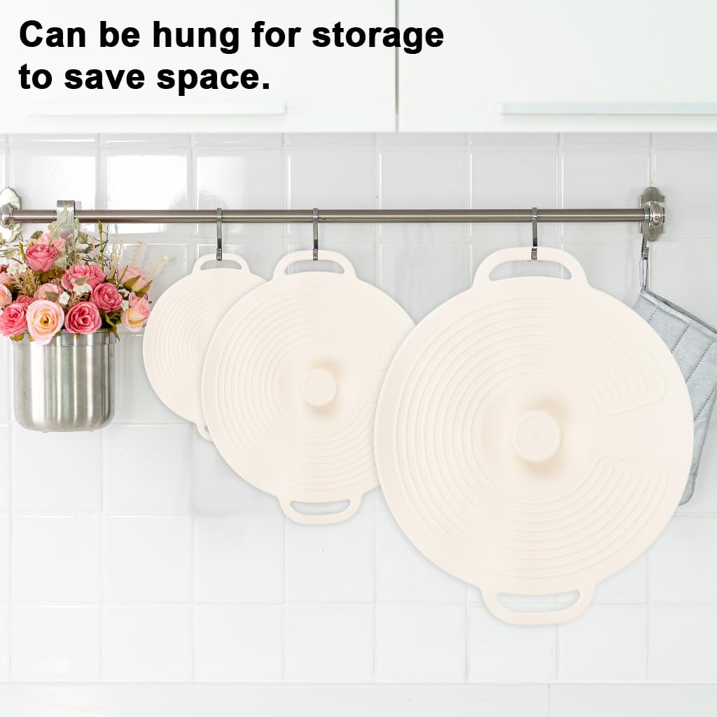 Supvox Silicone Pot Lids Set for Pots and Bowls with Ears and Colorful Handle, 3 Sizes 18 24 32.5cm