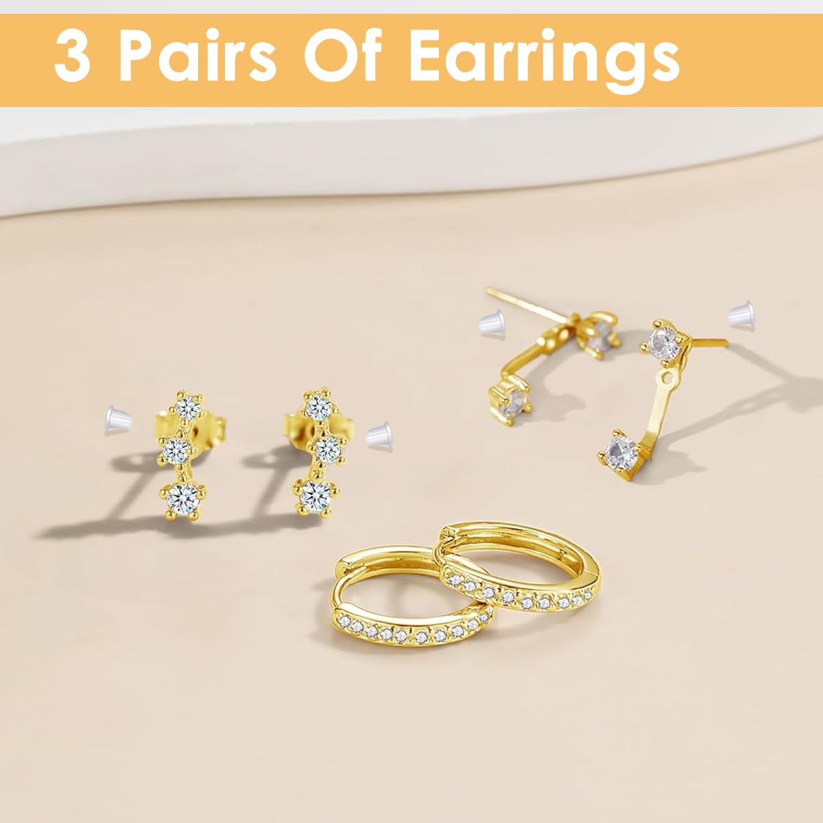 SANNIDHI Earrings Set for Women with 3 Pairs Gold Rhinestone Studs | Hypoallergenic Stainless Steel
