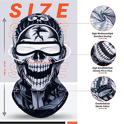 Optifit® Black Balaclava Skull Face Mask Outdoor Windproof All Cover Hat Quick Dry Motocycle Riding Gear Sun Protection for Activities 3PCS
