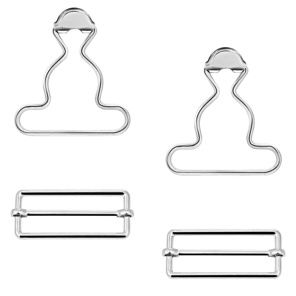 HASTHIP Metal Brace Buckles for DIY Suspenders and Leather Straps with Secure Grip Clips | Silver 2 Piece Set