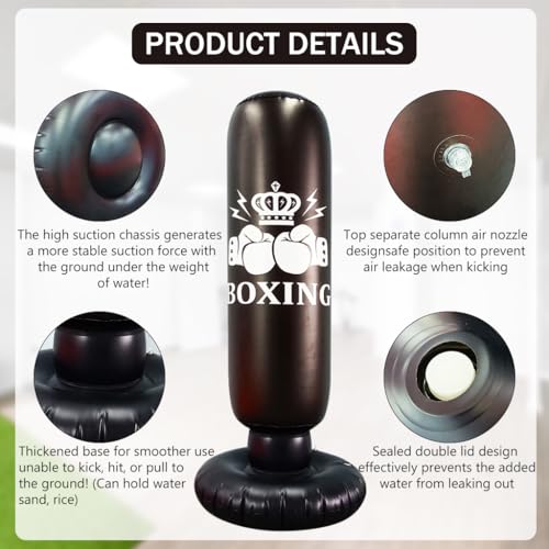 Proberos Inflatable Punching Bag for Kids 63 inch Freestanding Boxing Punching Bag for Kids,