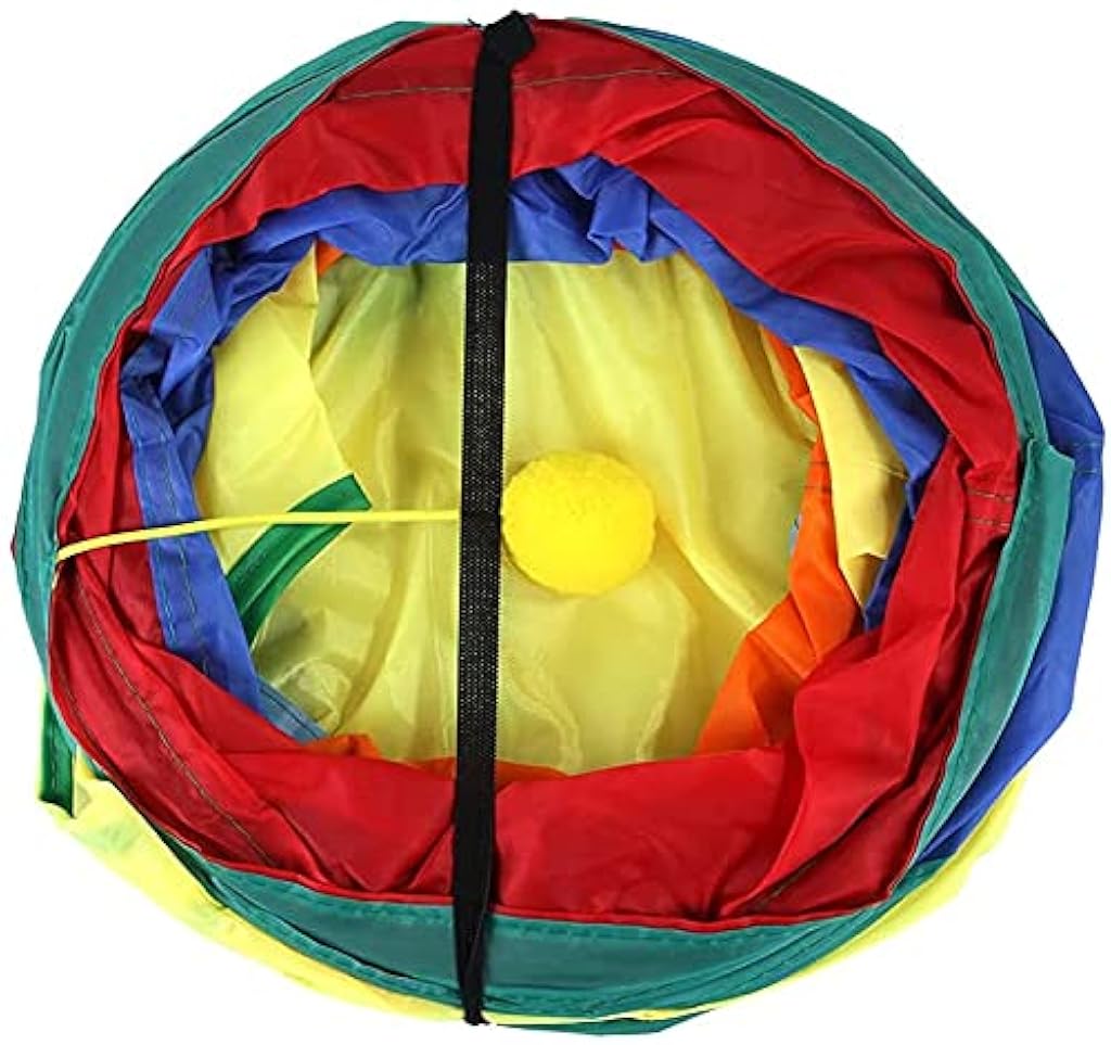 Qpets® 3 Way Rainbow Tunnel Cat Toy Combo with Collapsible Play Tube and Feather Teaser Wand, Interactive Kitten Toys Set for Indoor Outdoor Exercise, Training, Hiding & Play