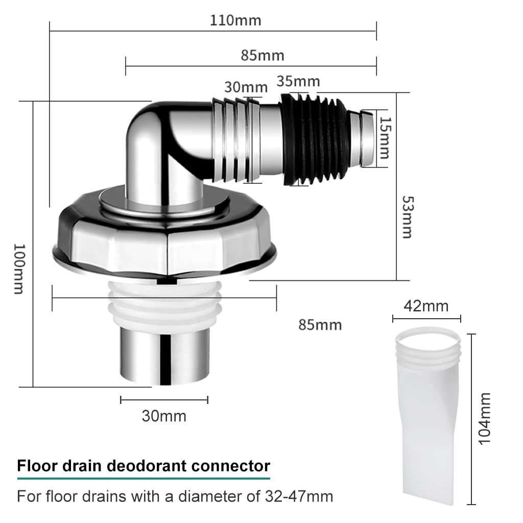 HASTHIP® Washing Machine Pipe Drain Cover, Washing Machine Floor Drain Connector for Floor Drain of 32-47mm in Diameter, for Washing Machine Drain Pipe and Sewer Drain Pipe Connector (ABS Plating)