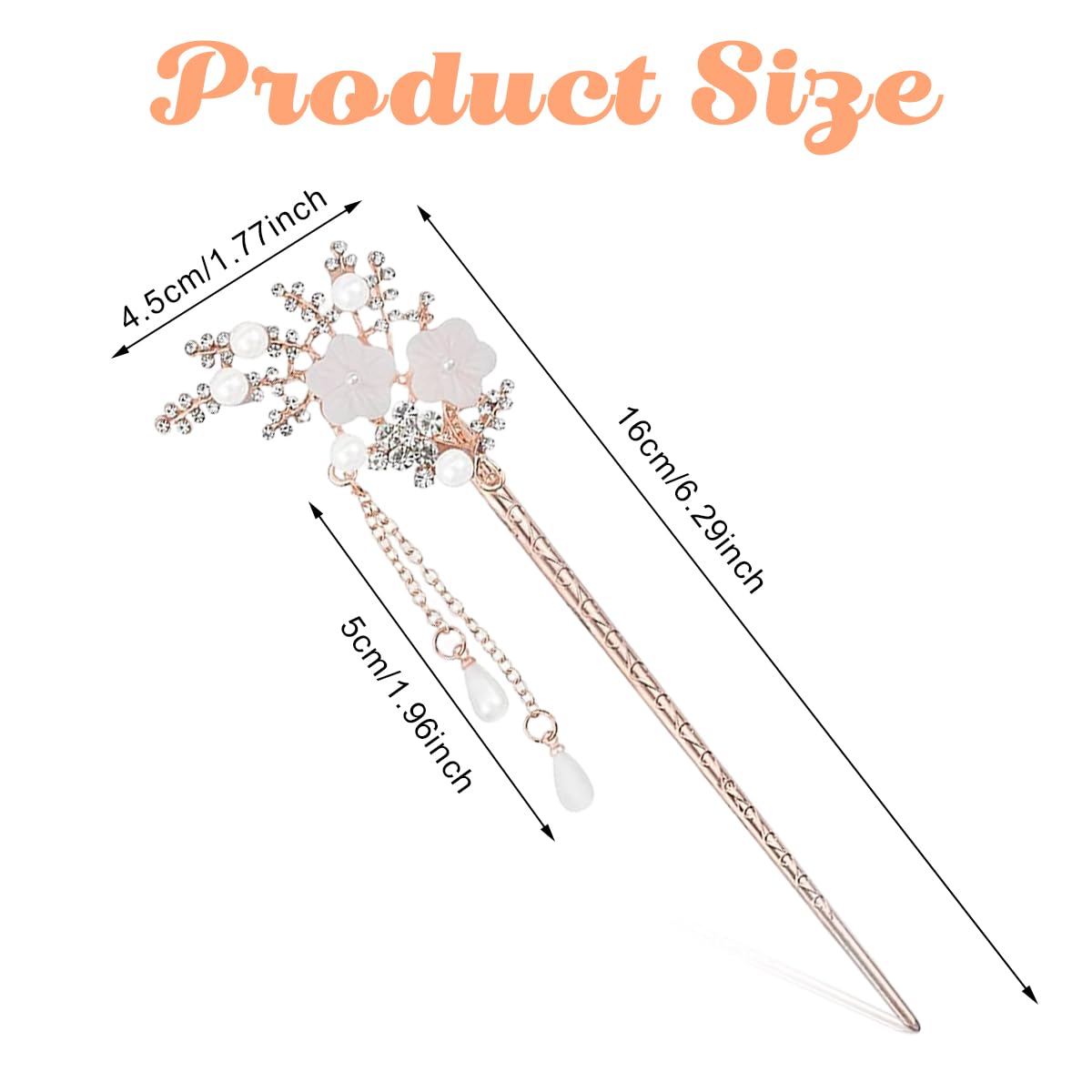 Venzina® Hair Stick for Bun Rhinestone Pearl Tassel Hair Pins for Women Juda Stick Vintage Alloy Floral Hair Chopsticks Chinese Hair Chignon Pins Hair Accessories for Women Girls - Pink