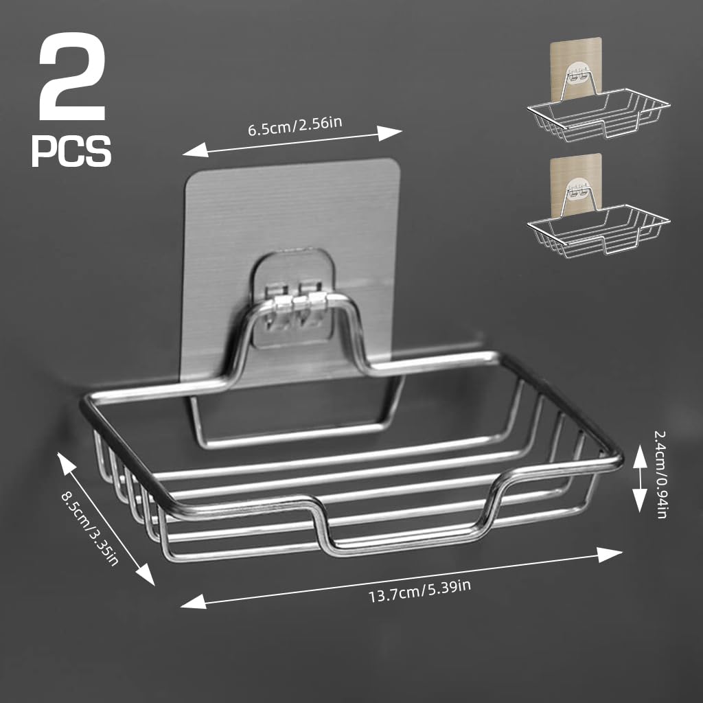 ZIBUYU Soap Holder for Bathroom with Self Draining Tray 14×9×2.3cm Stainless Steel | No Drill Wall Mount