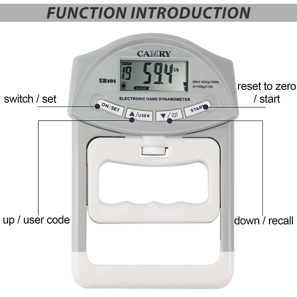 Proberos® Digital Hand Dynamometer for Grip Strength Measurement, Auto Capturing Grip Strength Measurement Meter for Grip Strength Restoring, Medical Use, Training (90 Kg, Batteries Included)