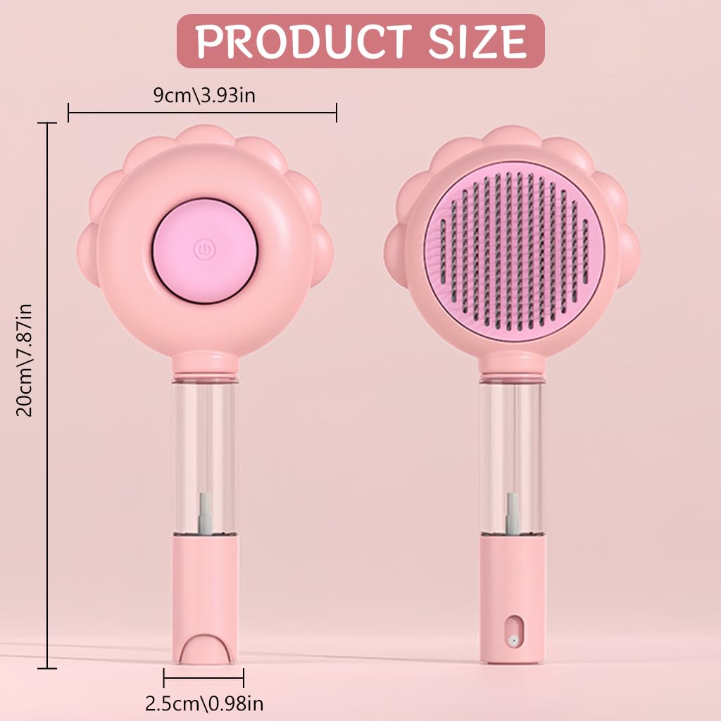 Qpets® Cat Hair Brush, Sprayer Dog Brush, Dog Comb Cat Comb, Pet Grooming Brush Shedding Hair Brush with Long Handle, Manual Water Addition Pet Hair Brush for Dogs Cats, Pink