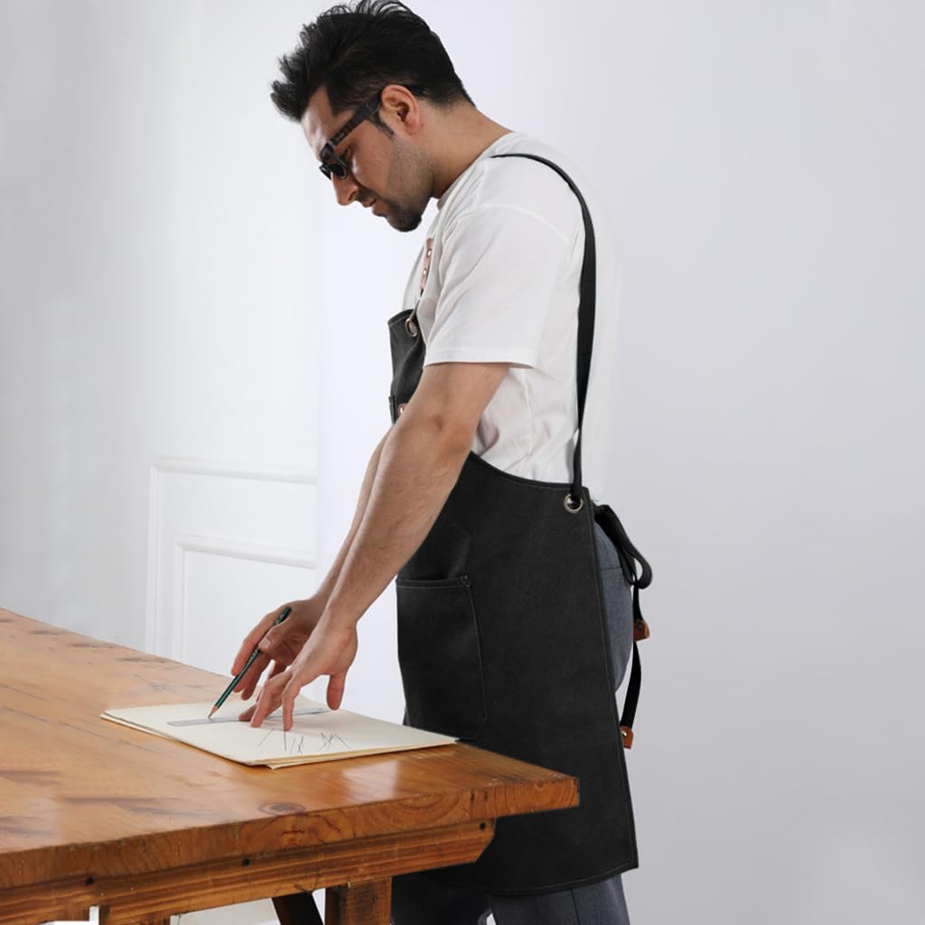Supvox Apron for Kitchen and Workshop with Tool Pockets and Adjustable Canvas | Black