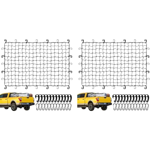 STHIRA® Elastic Cargo Net for Vehicles 47.2x35.4 inches Carrier Luggage with 12 Plastic Hooks Carabiners Robust Weather-Resistant Mesh Roof Transport for Trucks SUVs 2 PCS